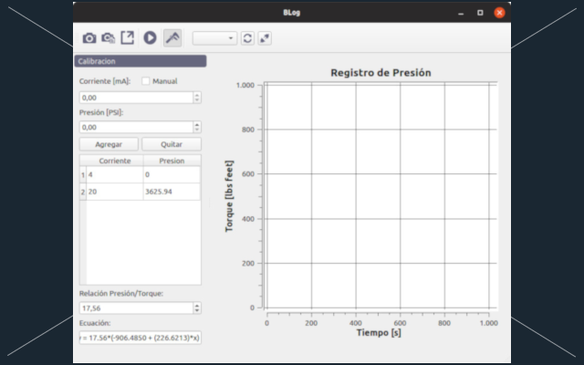 Aplicación de calibración y registro de presión